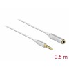 Delock Audio Verlängerungskabel Klinke 3,5 mm 4 Pin Stecker zu Buchse Ultra Slim 0,5 m weiß
